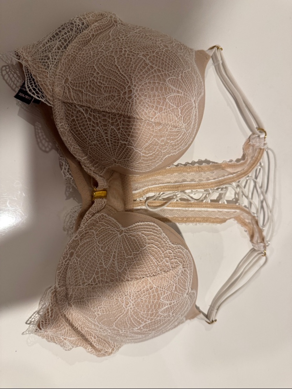 Victoria Secret Nude Lace Bombshell Bra with Decorative Straps NEW